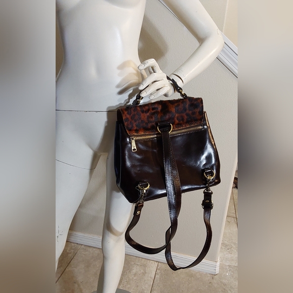 PATRICIA NASH LEOPARD NWOT HAIRCALF BROWN LEATER BACKPACK/ SHOULDER BAG - Picture 3 of 9